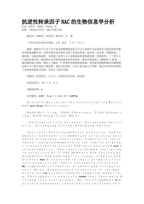 抗逆性转录因子NAC的生物信息学分析
