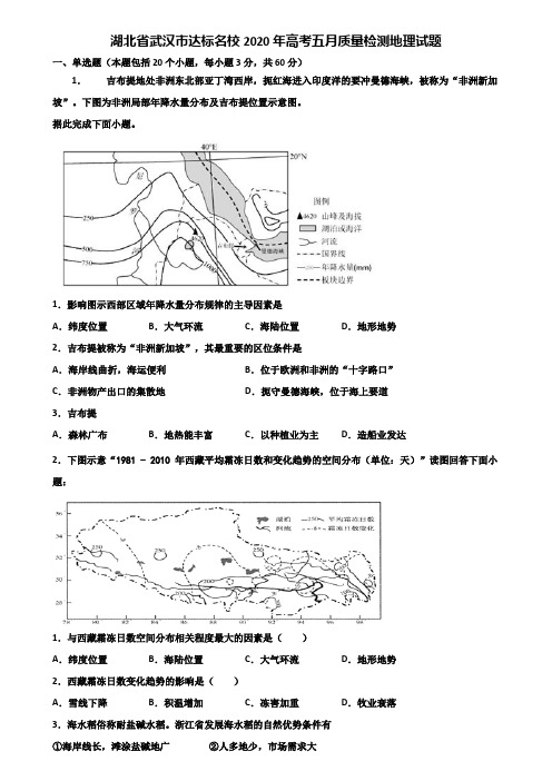 湖北省武汉市达标名校2020年高考五月质量检测地理试题含解析