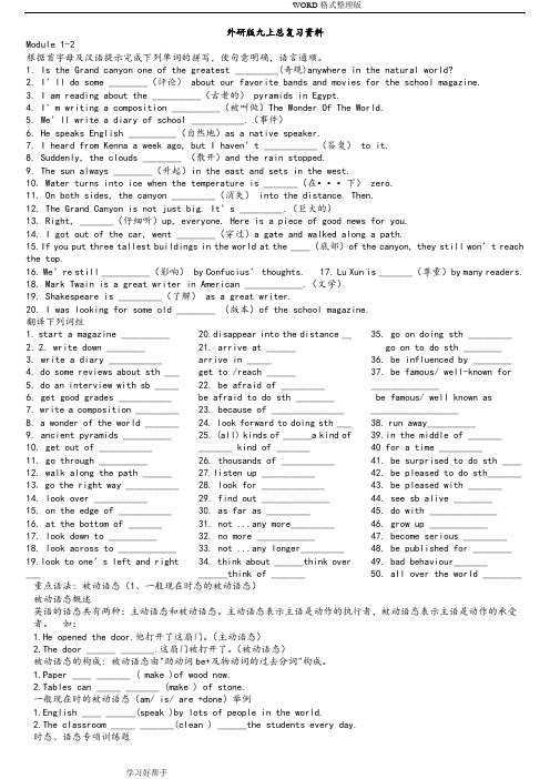 外研版九年级英语(上册)总复习资料全