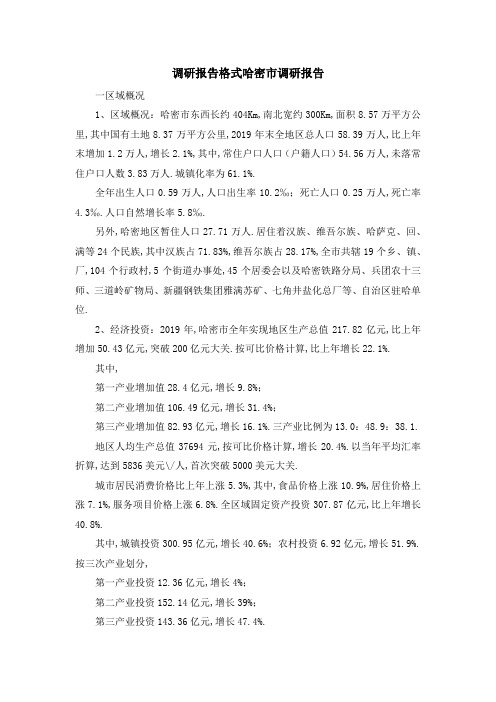 调研报告格式 哈密市调研报告 精品