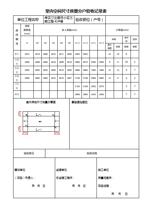 室内空间尺寸质量分户验收记录表