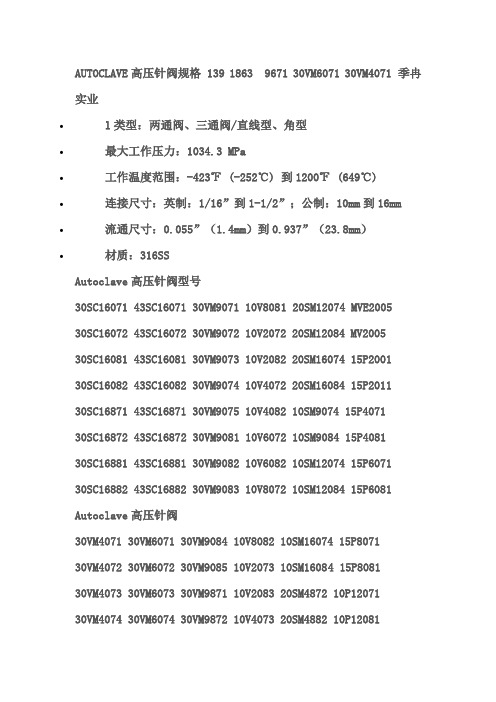 高压针阀 AUTOCLAVE