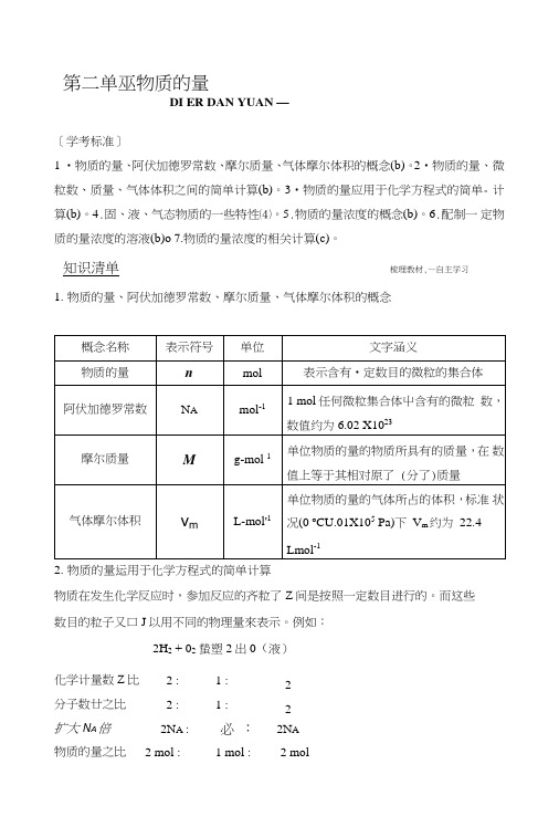 高考化学总复习(浙江专用必考)教师文档：第二单元物质的量.doc