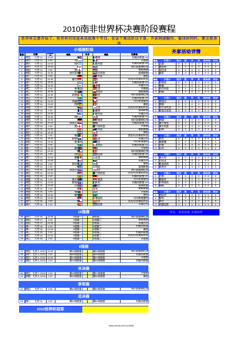 2010南非世界杯赛程表-全自动积分表