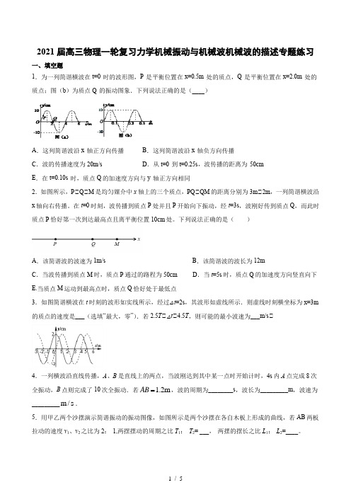 2021届高三物理一轮复习力学机械振动与机械波机械波的描述专题练习