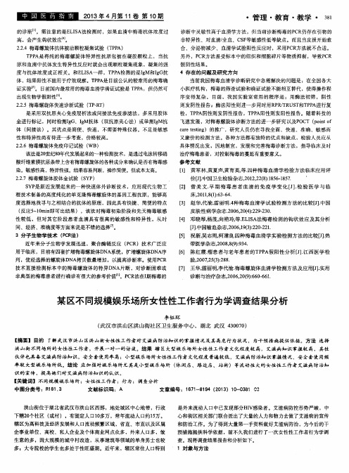 某区不同规模娱乐场所女性性工作者行为学调查结果分析