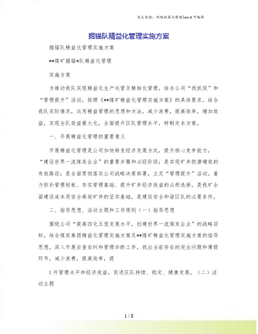 掘锚队精益化管理实施方案