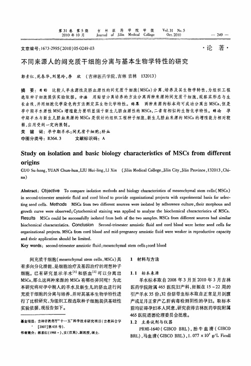 不同来源人的间充质干细胞分离与基本生物学特性的研究