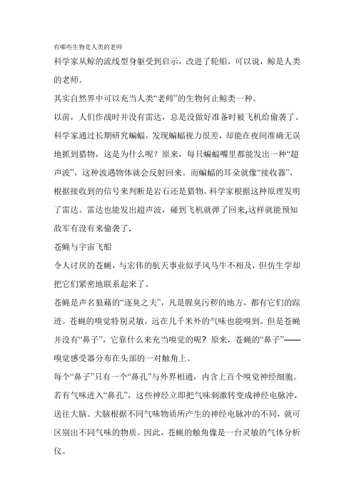 有哪些生物是人类的老师