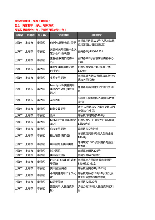 新版上海市上海市奉贤区美甲企业公司商家户名录单联系方式地址大全122家