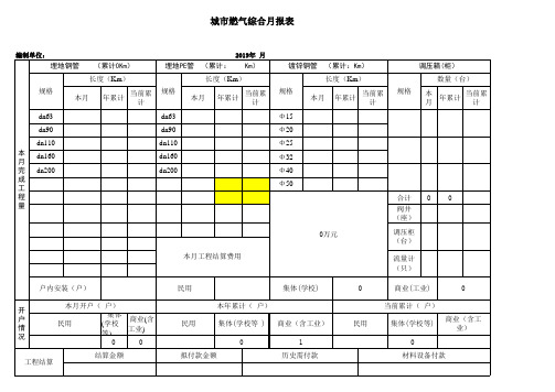 XX燃气公司2019年 月综合月报表(每月报)