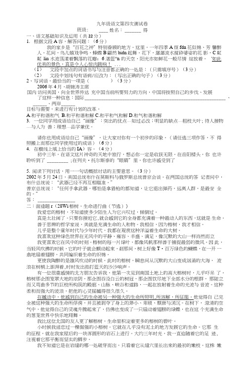 九年级语文第四次测试卷.doc