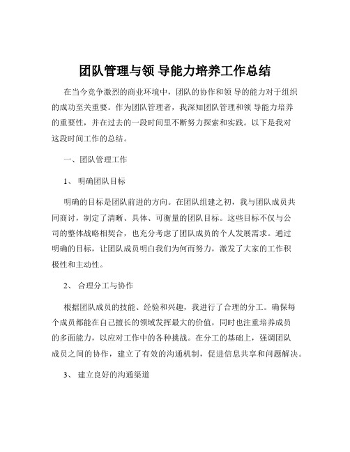 团队管理与领 导能力培养工作总结
