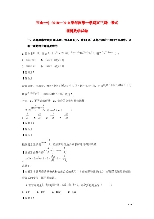江西省玉山县一中2019届高三数学上学期期中试题理(含解析)
