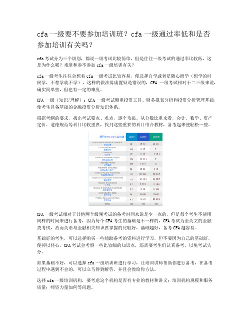 cfa一级要不要参加培训班？cfa一级通过率低和是否参加培训有关吗？