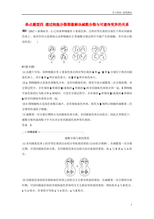 「精品」生物高考大一轮复习热点题型四透过细胞分裂图像解决减数分裂与可遗传变异的关系讲义北师大版