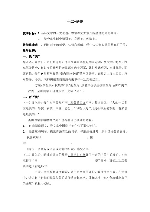 苏教版语文九年级上十二论 美教案