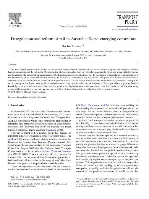Deregulation and reform of rail in Australia