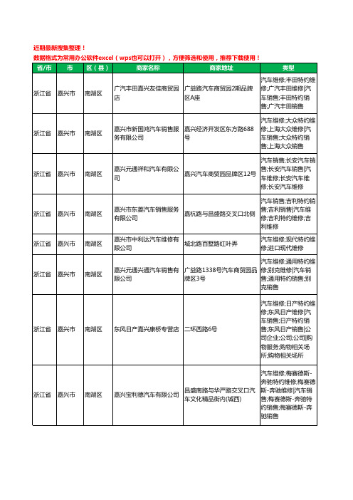 2020新版浙江省嘉兴市4S店工商企业公司商家名录名单黄页联系方式电话大全117家