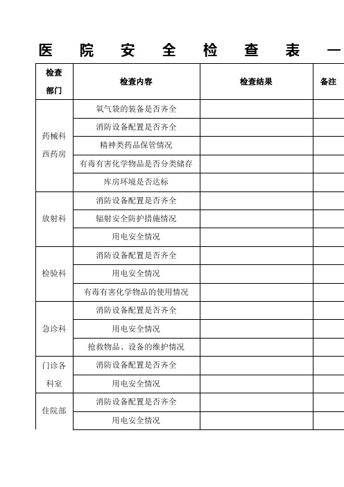 医院安全生产检查表一