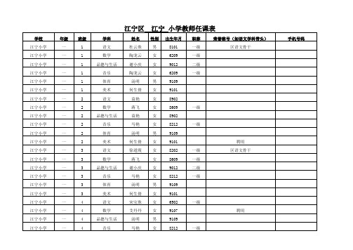 江宁区小学教师任课情况一览表(模板)