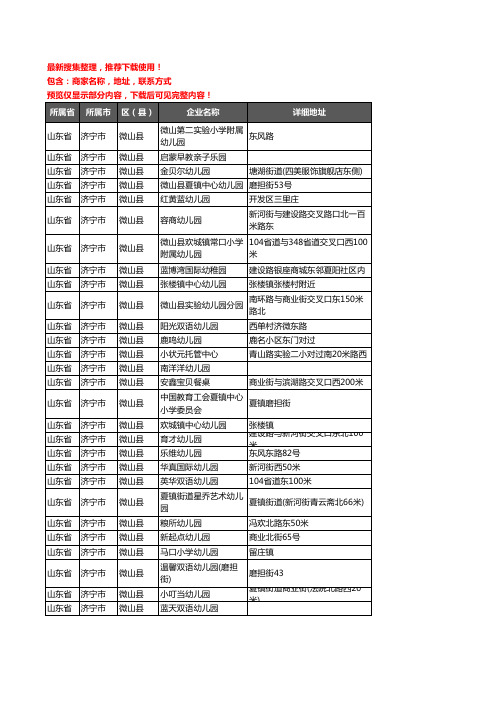 新版山东省济宁市微山县幼儿园企业公司商家户名录单联系方式地址大全90家