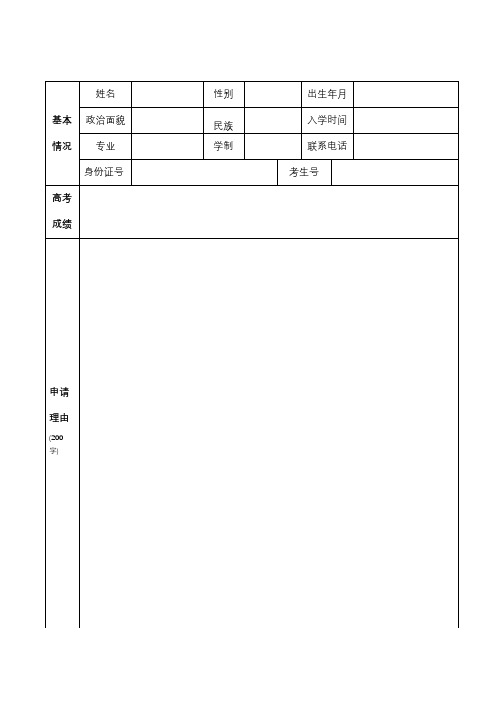 XX学院新生入学奖学金申请表【模板】