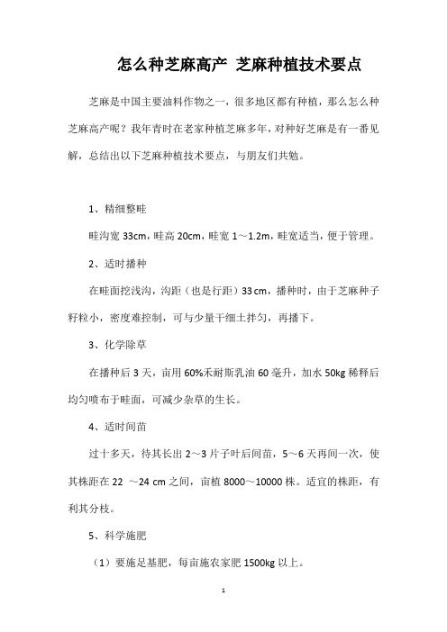 怎么种芝麻高产芝麻种植技术要点