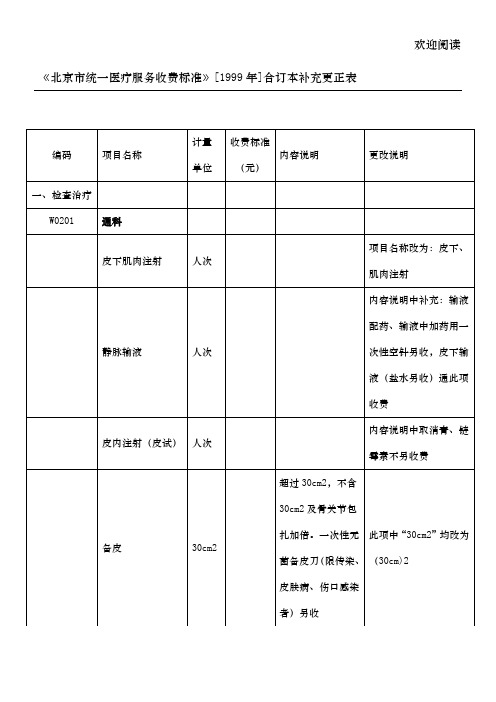 北京市统一医疗服务收费标准