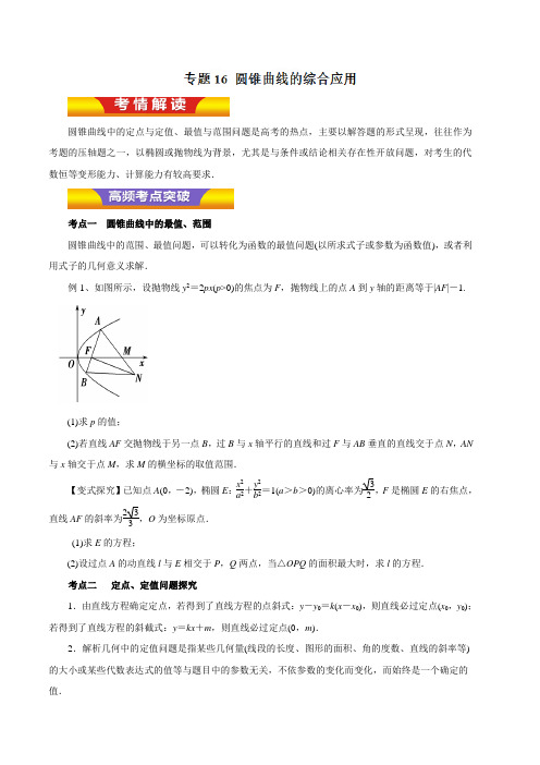 专题16 圆锥曲线的综合应用(教学案)-2018年高考理数二轮复习精品资料(原卷版)