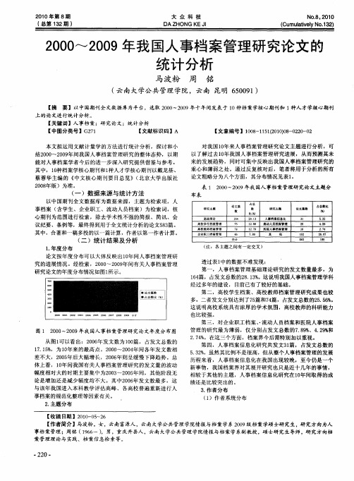 2000～2009年我国人事档案管理研究论文的统计分析