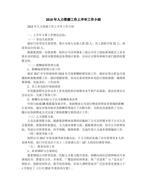 2018年人力资源工作上半年工作小结