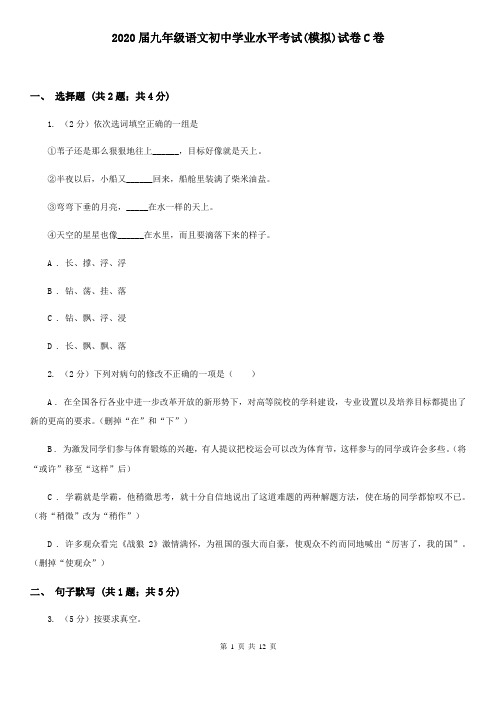 2020届九年级语文初中学业水平考试(模拟)试卷C卷