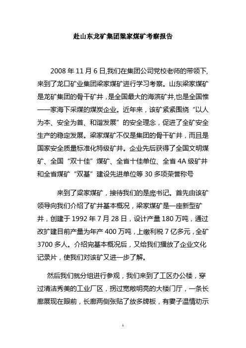赴山东龙矿集团粱家煤矿考察报告