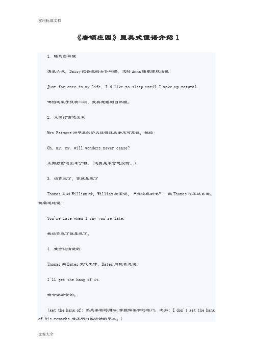 《唐顿庄园》里英式俚语介绍