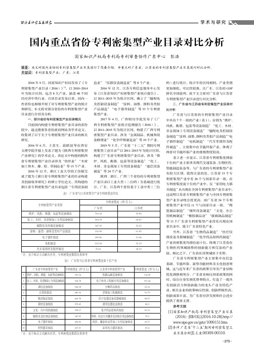 国内重点省份专利密集型产业目录对比分析