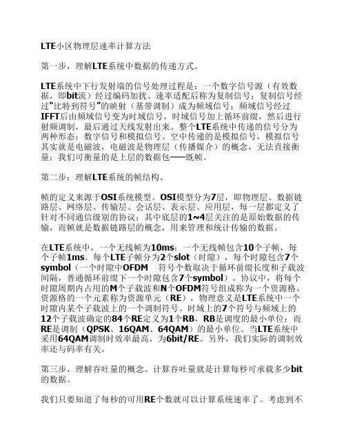 LTE小区物理层速率计算方法