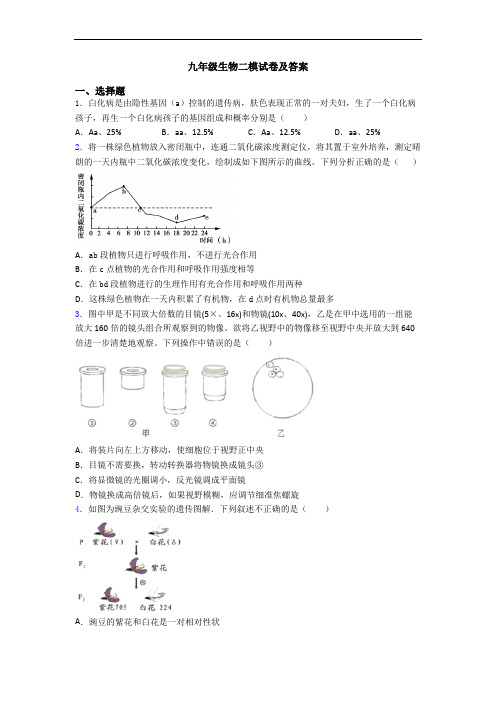九年级生物二模试卷及答案