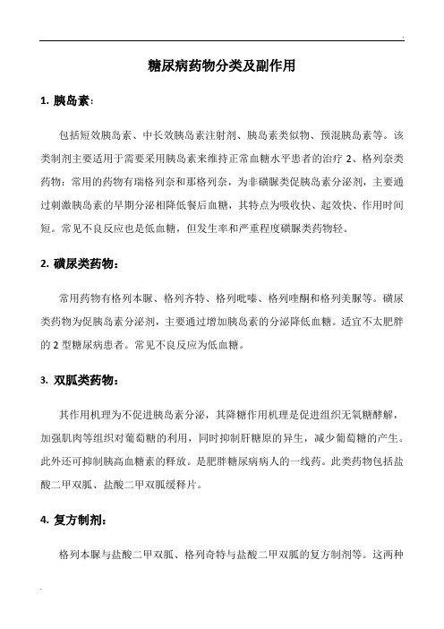 糖尿病常用药物及其副作用