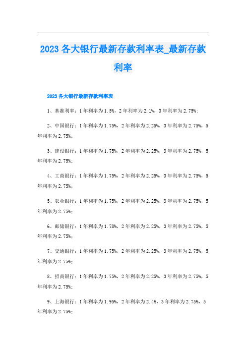 2023各大银行最新存款利率表_最新存款利率