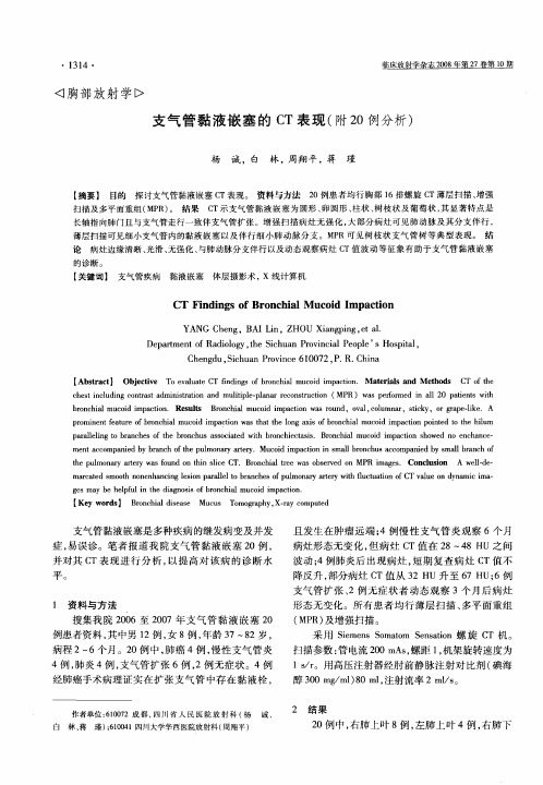 支气管黏液嵌塞的CT表现(附20例分析)