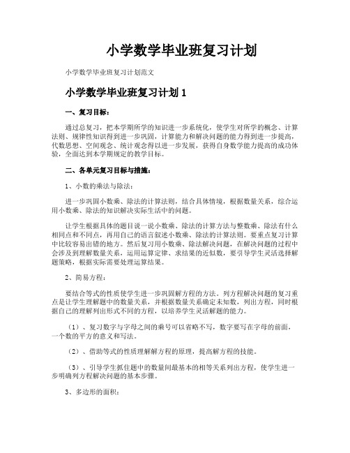 小学数学毕业班复习计划