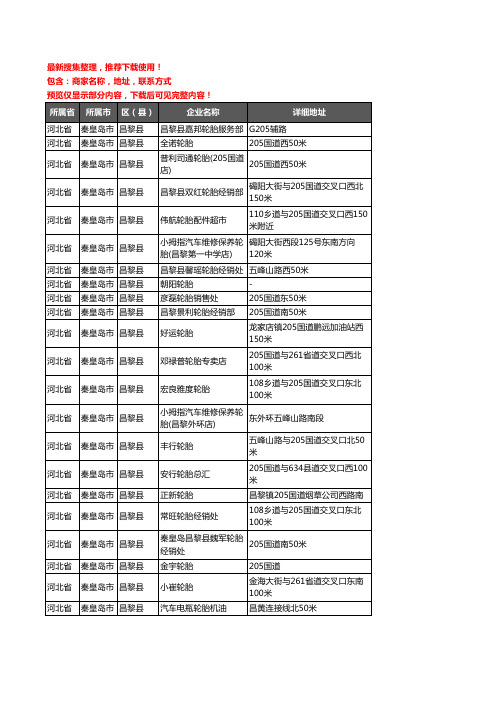 新版河北省秦皇岛市昌黎县汽车轮胎企业公司商家户名录单联系方式地址大全47家