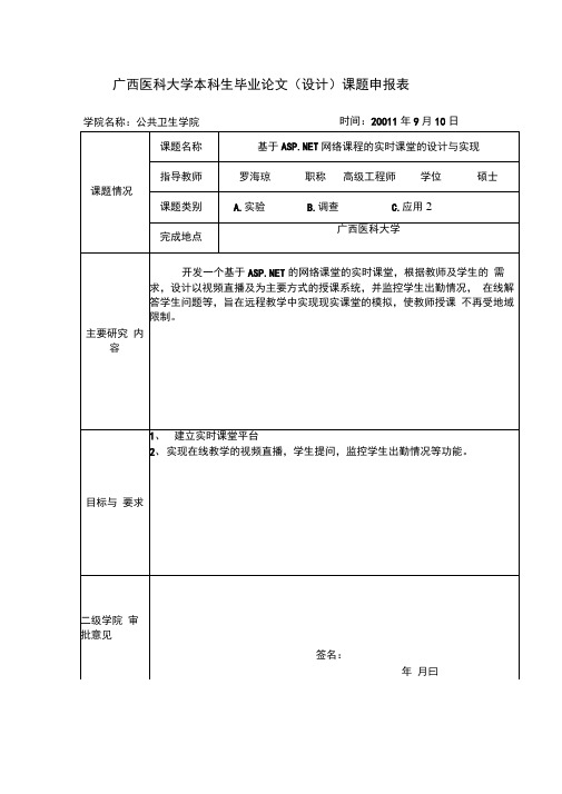 毕业论文课题申报表范文