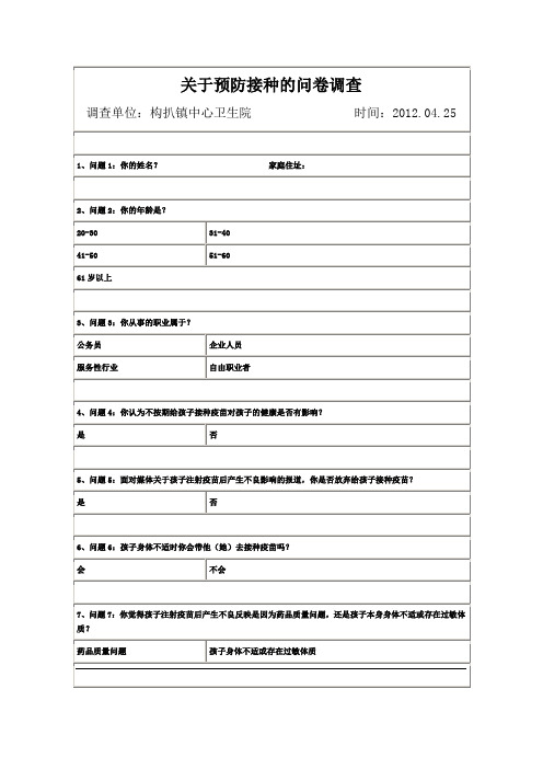 接种问卷调查