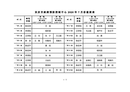 最新安庆市疾病预防控制中心2020年7月份值班表
