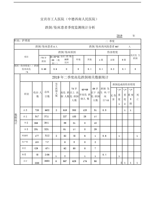 跌倒坠床患者监测统计分析表