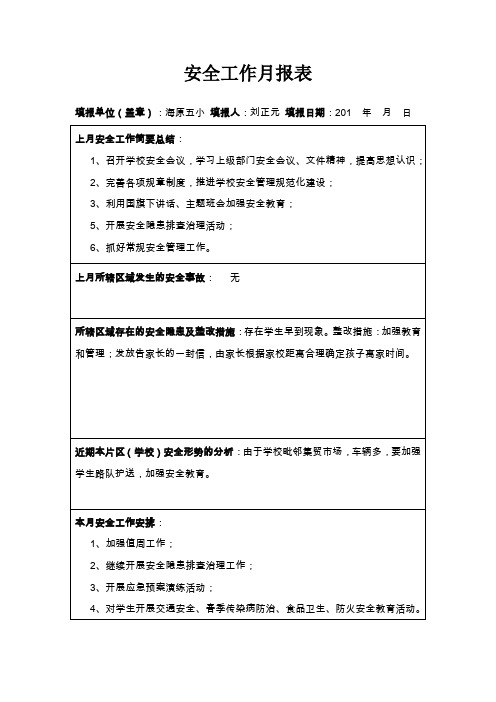 安全工作月报表2014.2