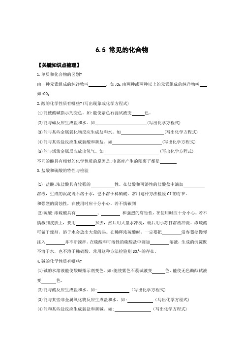 浙教版科学中考专题复习——常见的化合物(知识点总结+习题)