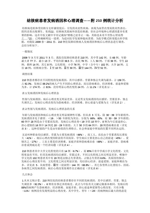 结核病患者发病诱因和心理调查——附210例统计分析